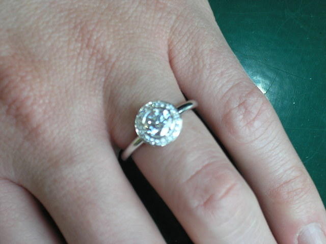 Sparkly! Image of a diamond ring on Emmy's finger.